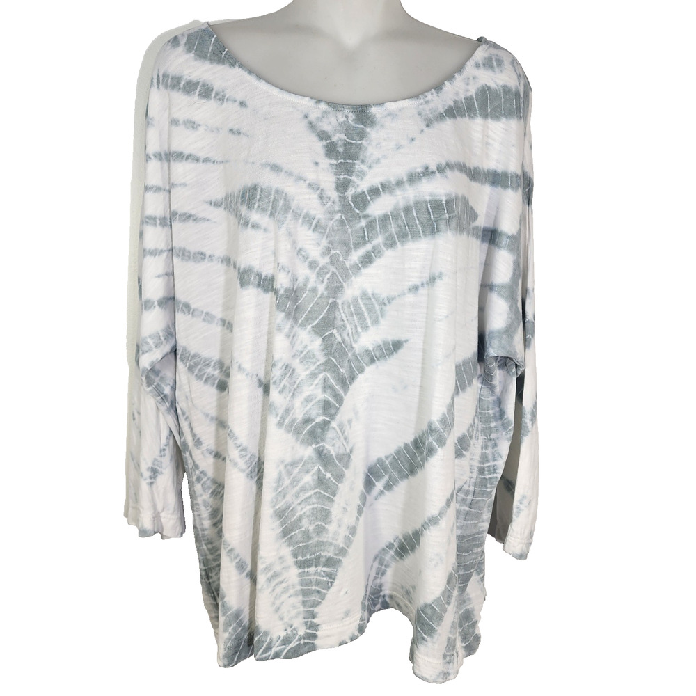 J Jill Pure Jill Top Womens Large Tie Dye Tee Organic Grown Cotton 3/4 Dolman